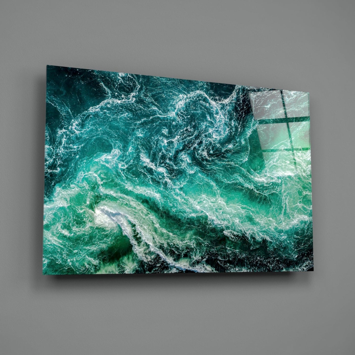 Green Waves Aerial Ocean Glass Wall Art