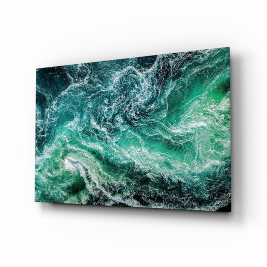 Green Waves Aerial Ocean Glass Wall Art
