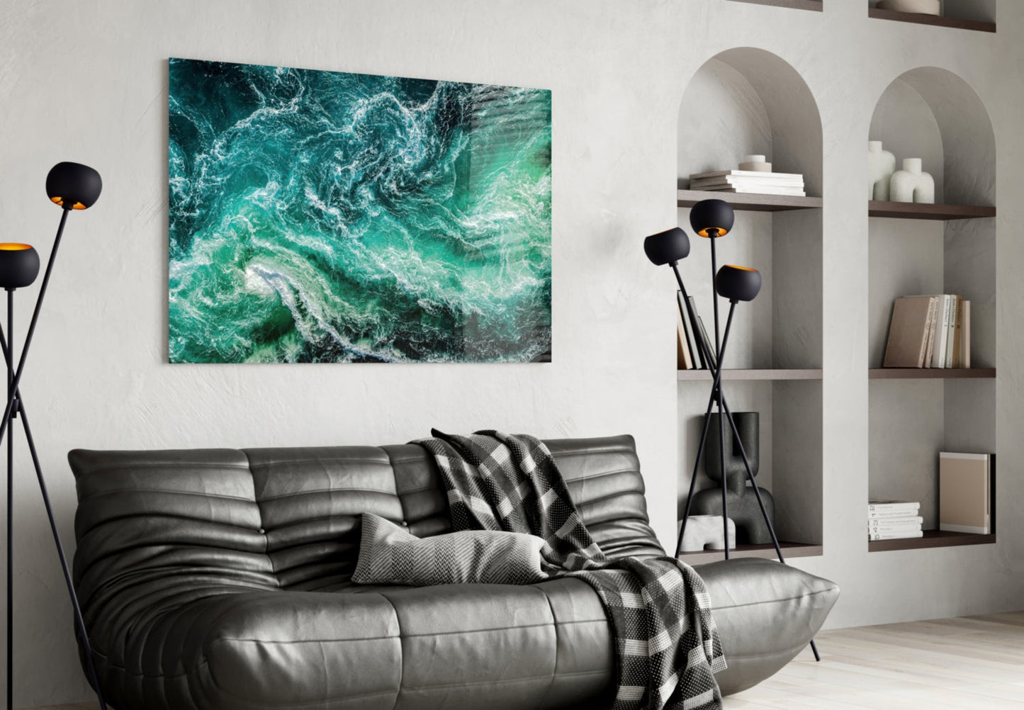 Green Waves Aerial Ocean Glass Wall Art