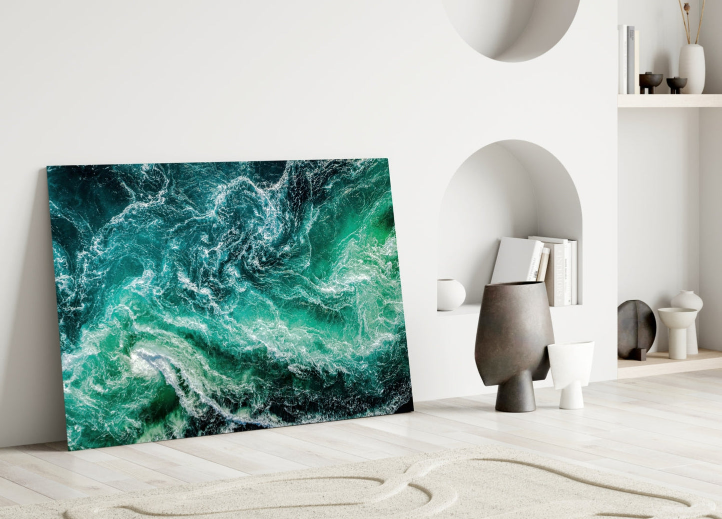 Green Waves Aerial Ocean Glass Wall Art