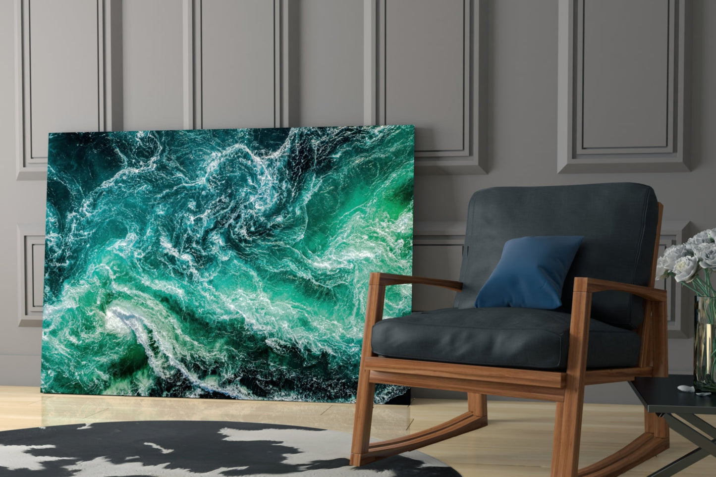 Green Waves Aerial Ocean Glass Wall Art