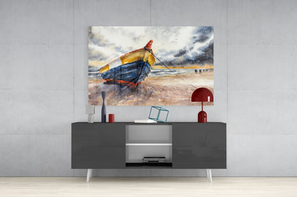 Fishing Boat Glass Wall Art