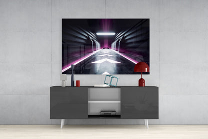 Neon Tunnel Corridor Glass Wall Art