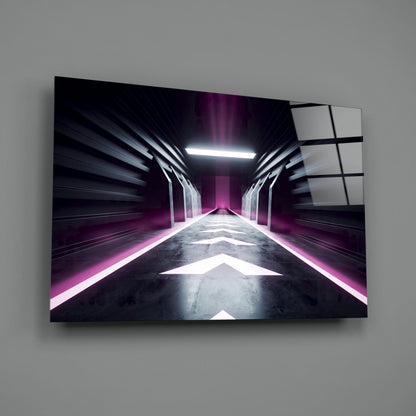 Neon Tunnel Corridor Glass Wall Art