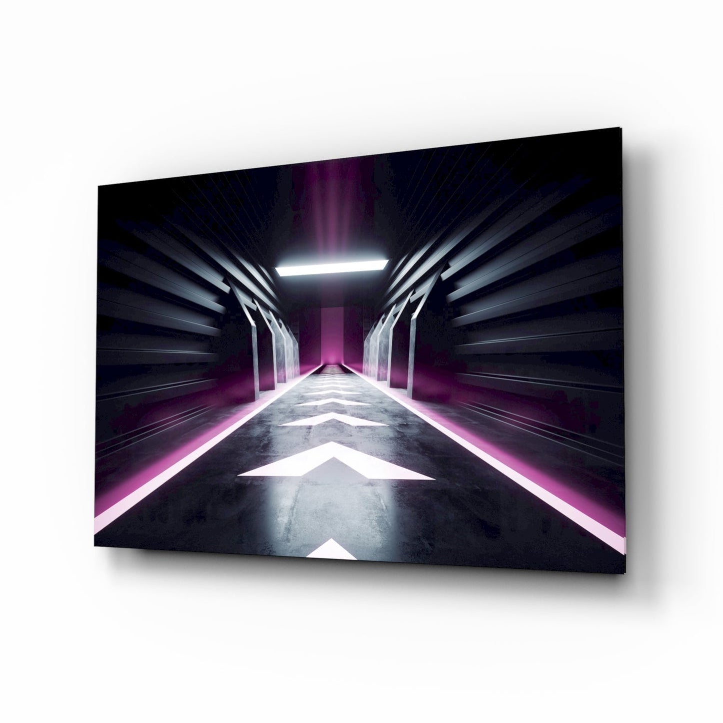 Neon Tunnel Corridor Glass Wall Art