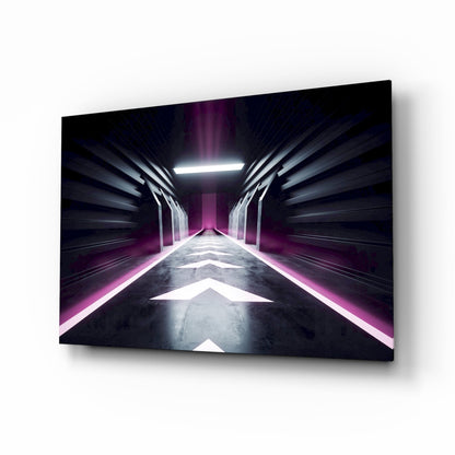 Neon Tunnel Corridor Glass Wall Art