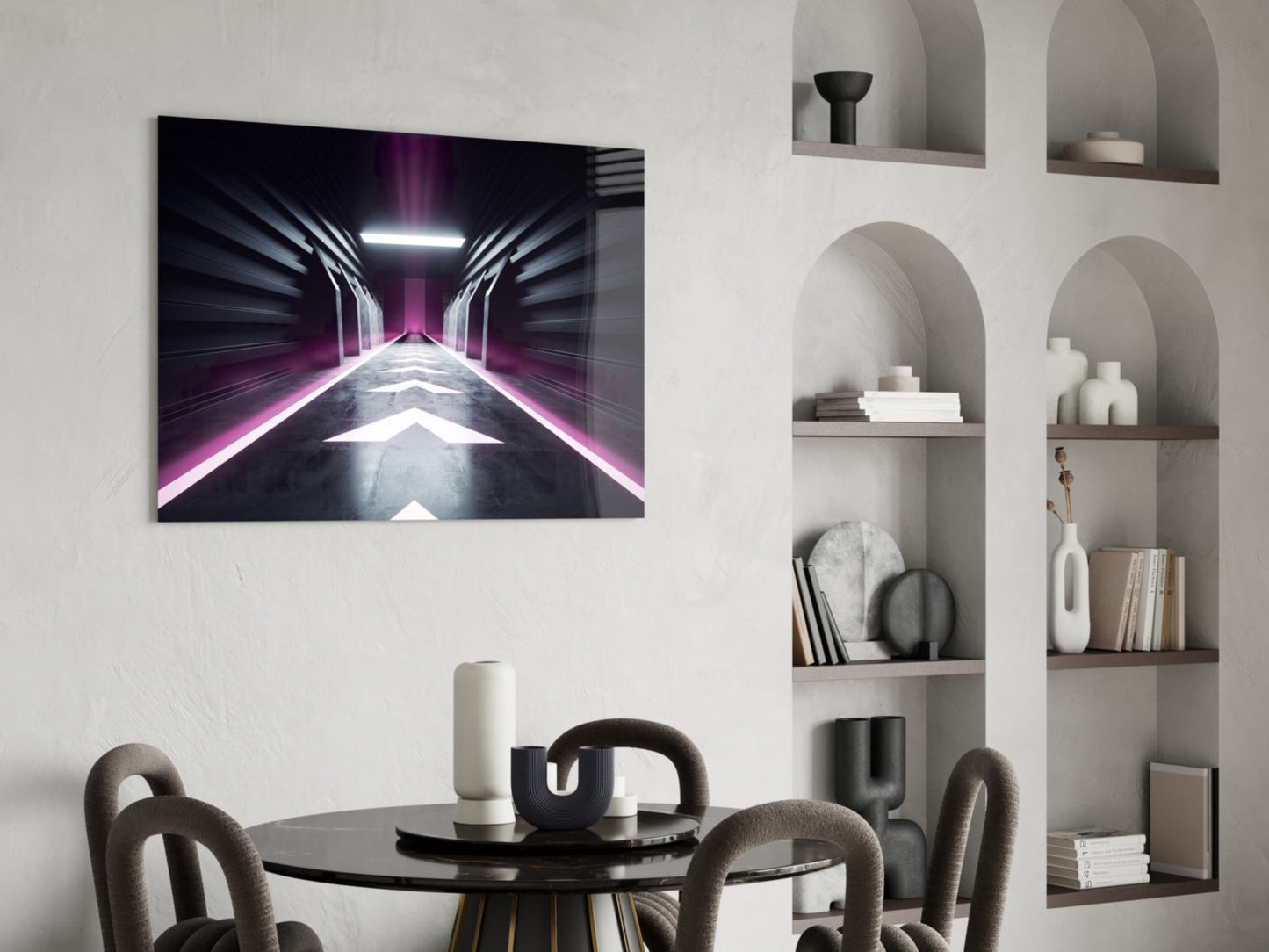 Neon Tunnel Corridor Glass Wall Art