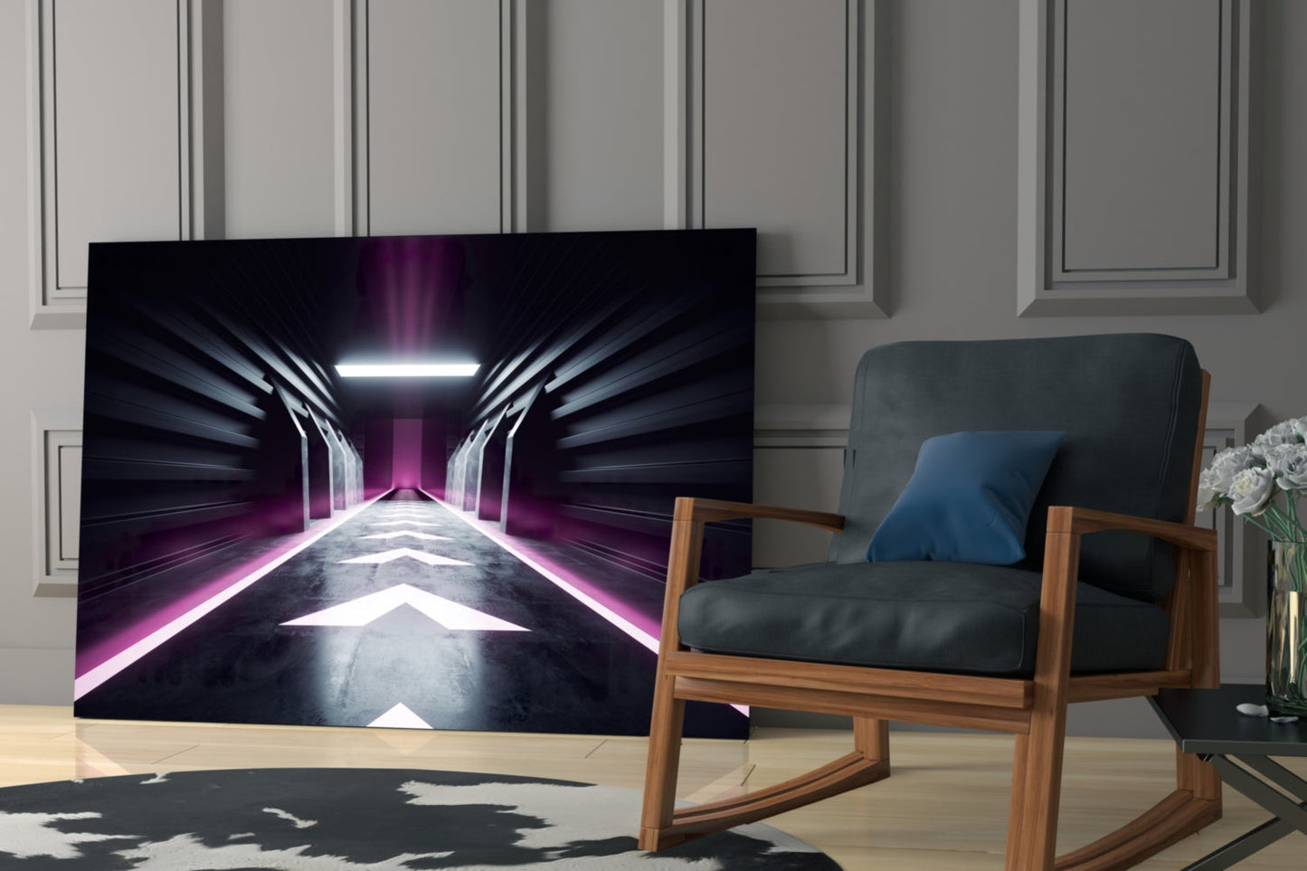 Neon Tunnel Corridor Glass Wall Art