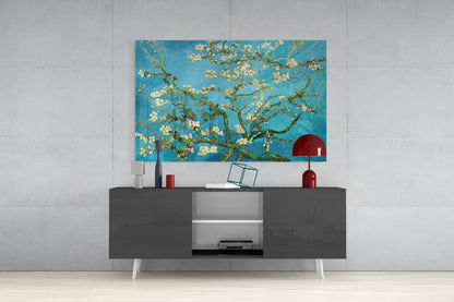 Van Gogh Almond Blossom Turquoise Glass Wall Art