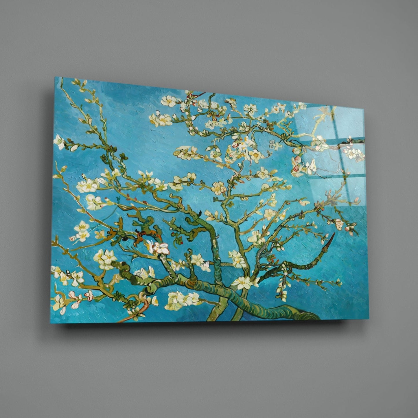 Van Gogh Almond Blossom Turquoise Glass Wall Art