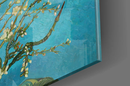 Van Gogh Almond Blossom Turquoise Glass Wall Art