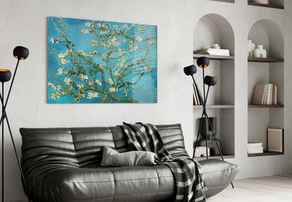Van Gogh Almond Blossom Turquoise Glass Wall Art