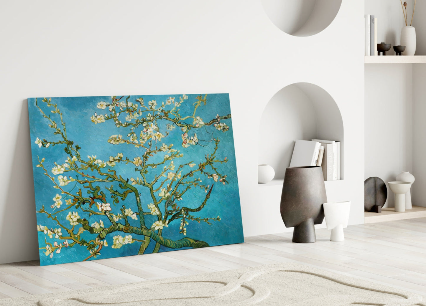 Van Gogh Almond Blossom Turquoise Glass Wall Art