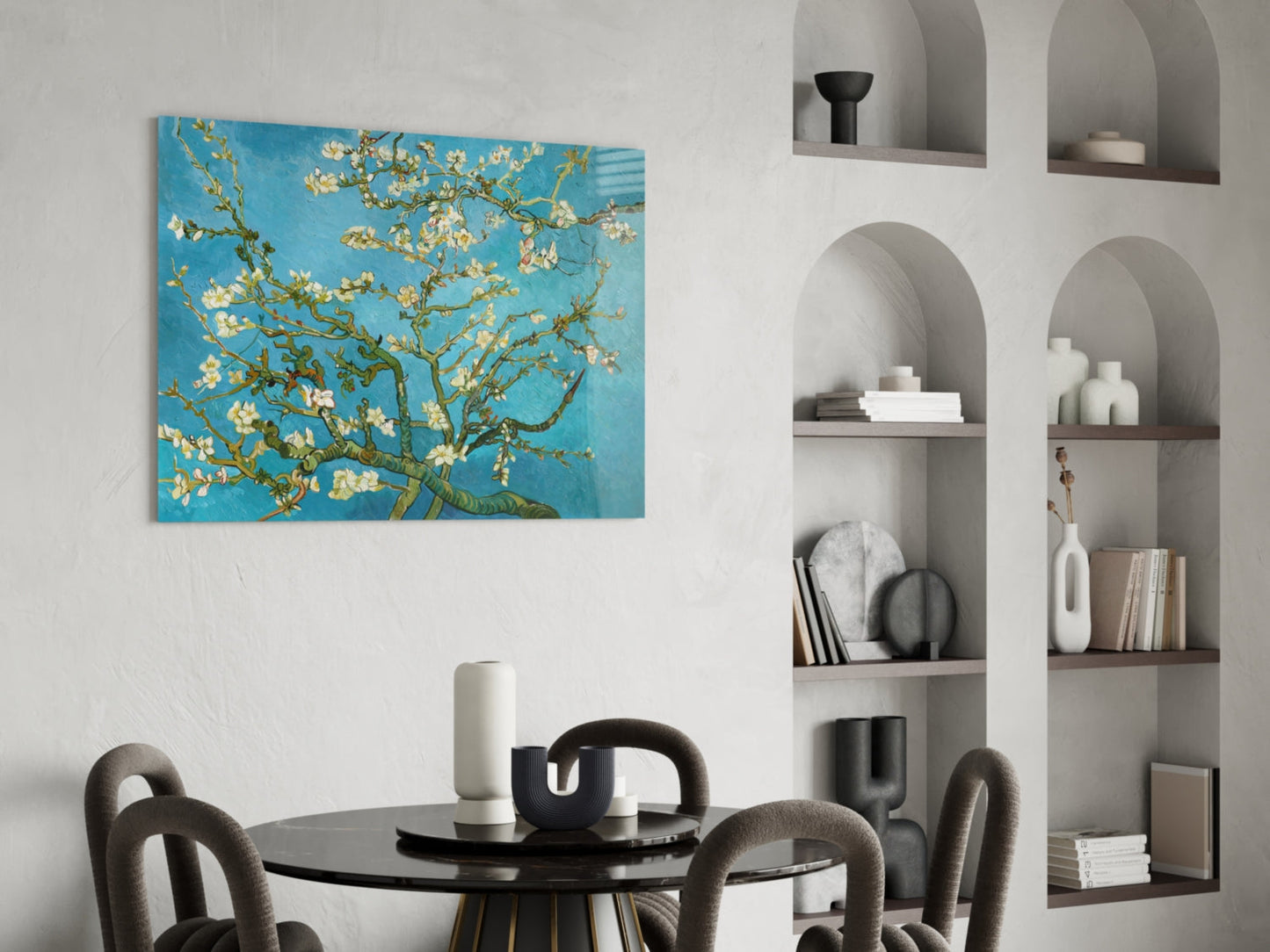 Van Gogh Almond Blossom Turquoise Glass Wall Art