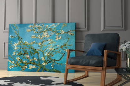 Van Gogh Almond Blossom Turquoise Glass Wall Art