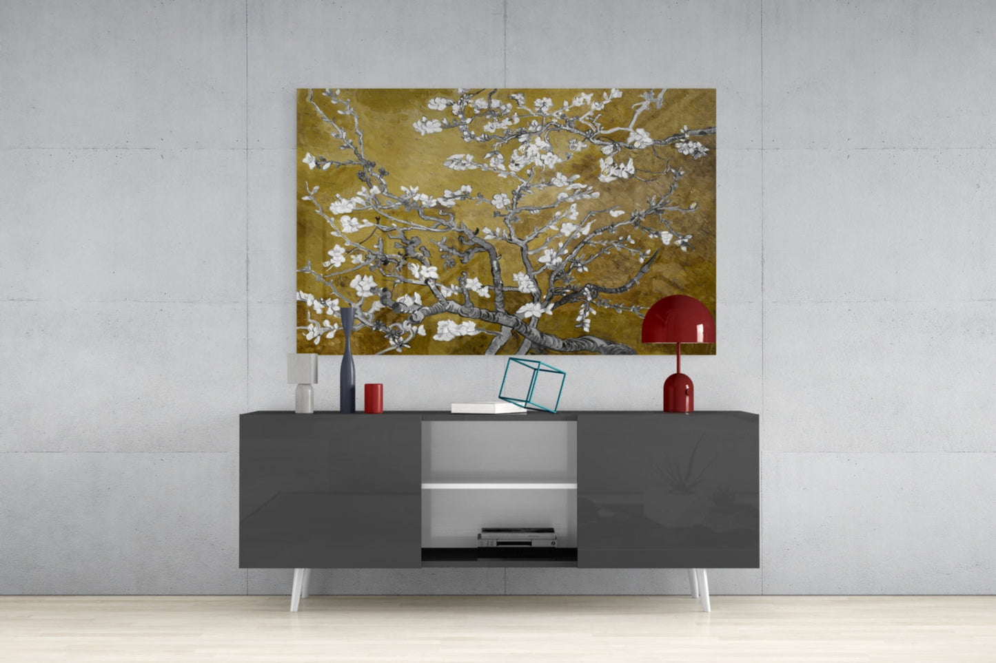 Van Gogh Almond Blossom Mustard Glass Wall Art