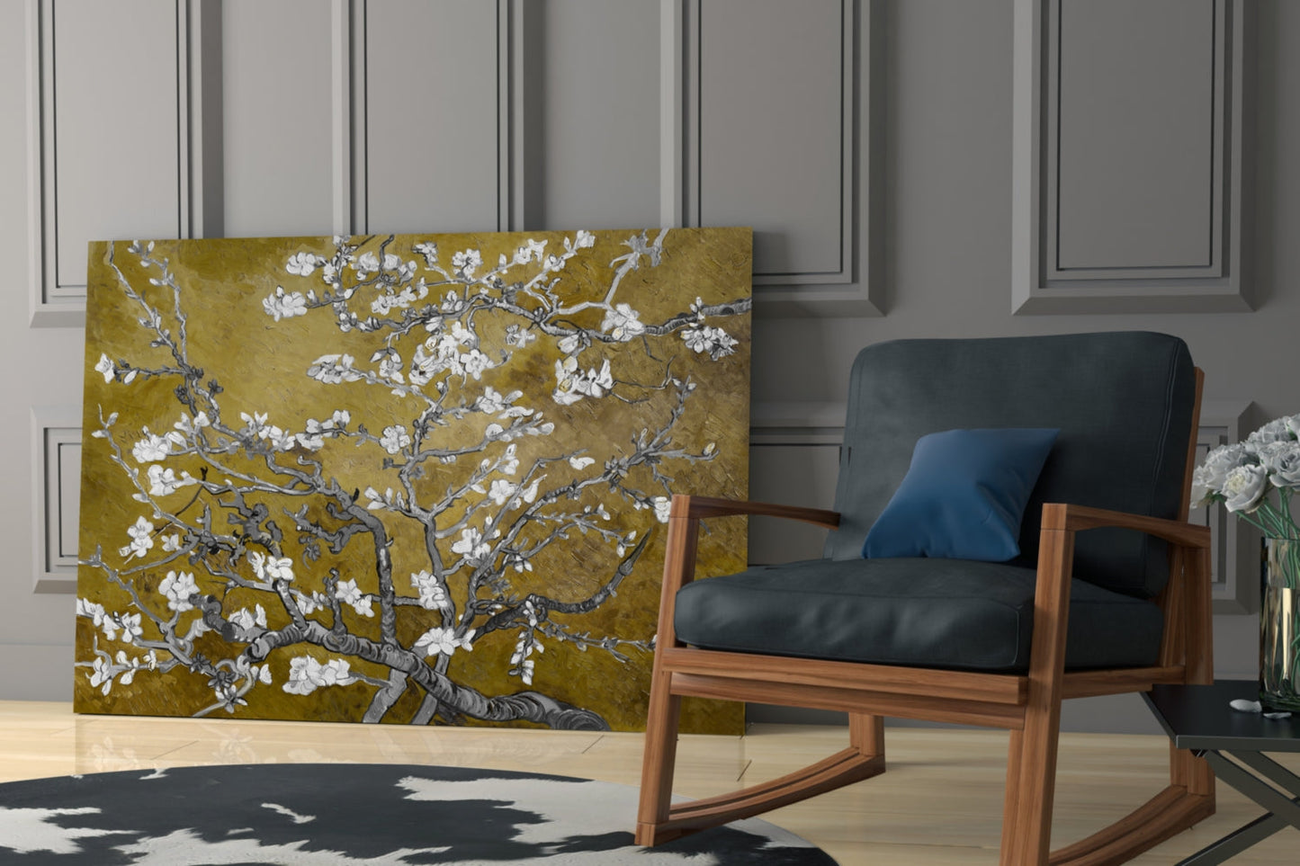 Van Gogh Almond Blossom Mustard Glass Wall Art
