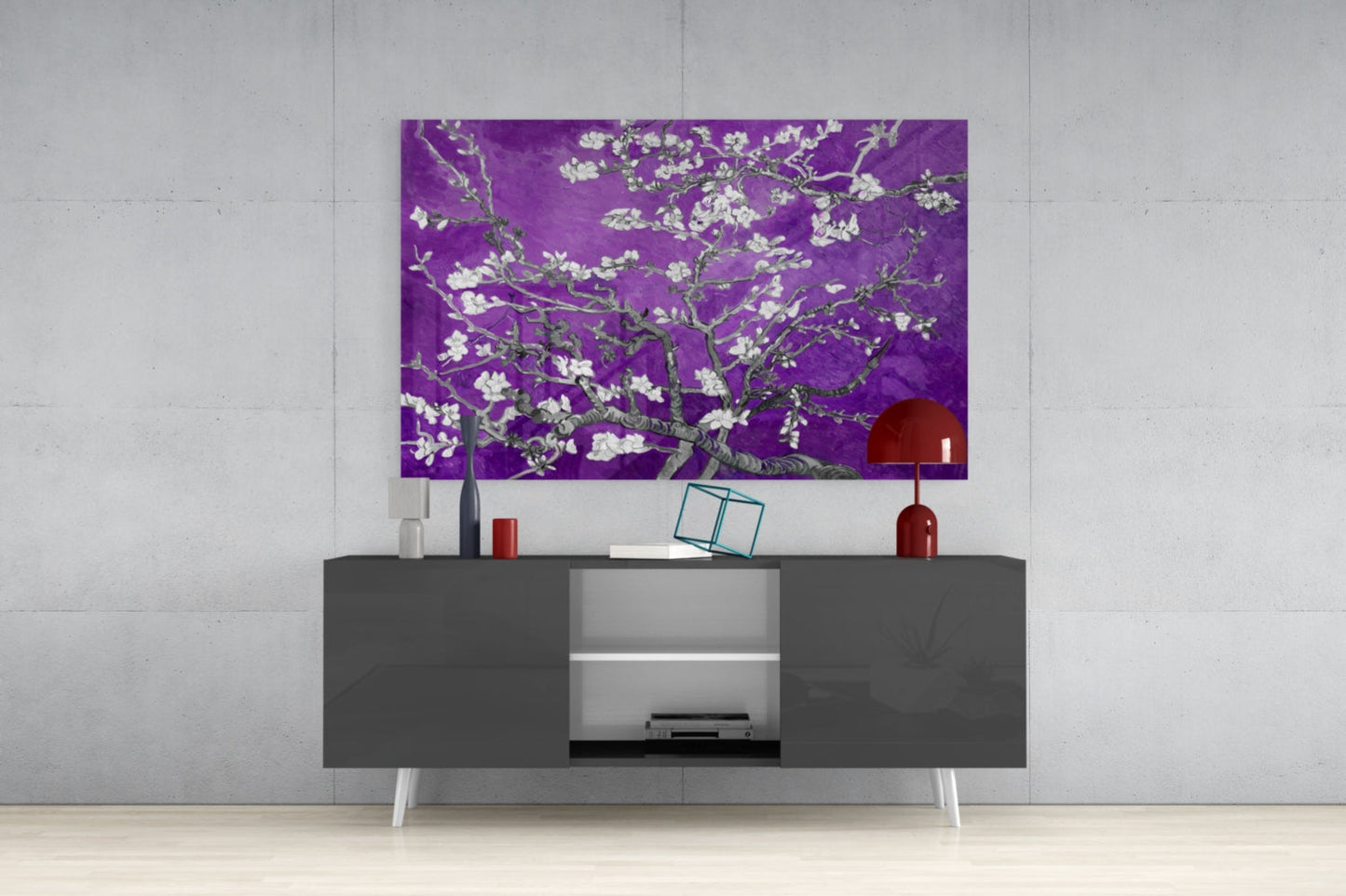Van Gogh Almond Blossom Violet Glass Wall Art