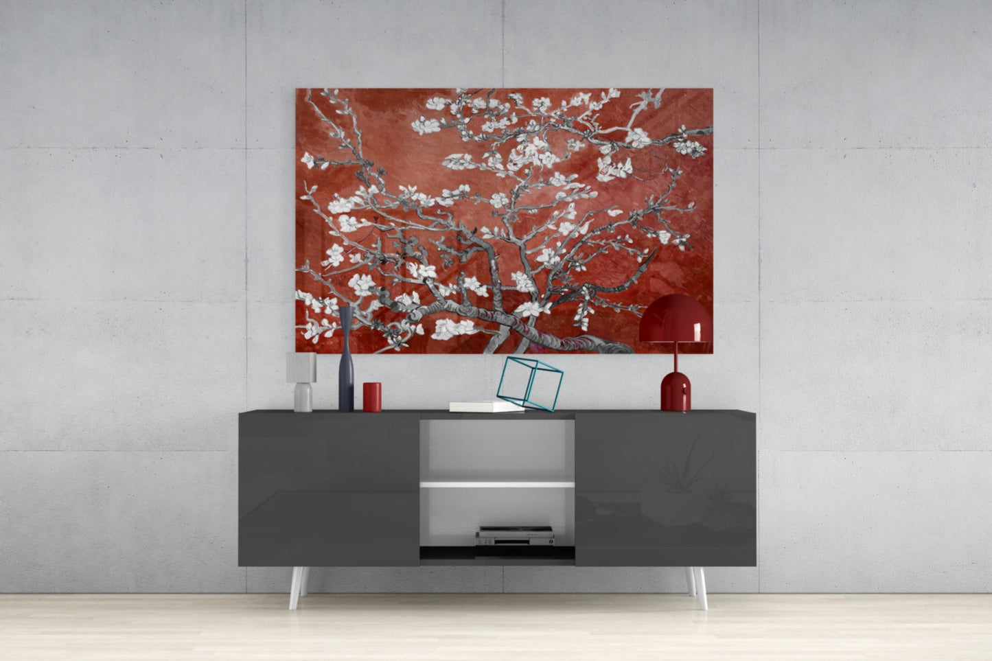 Van Gogh Almond Blossom Rust Glass Wall Art