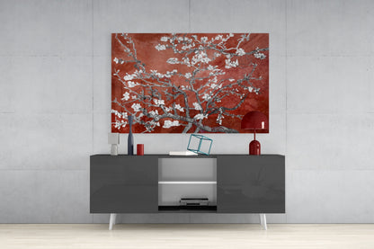 Van Gogh Almond Blossom Rust Glass Wall Art