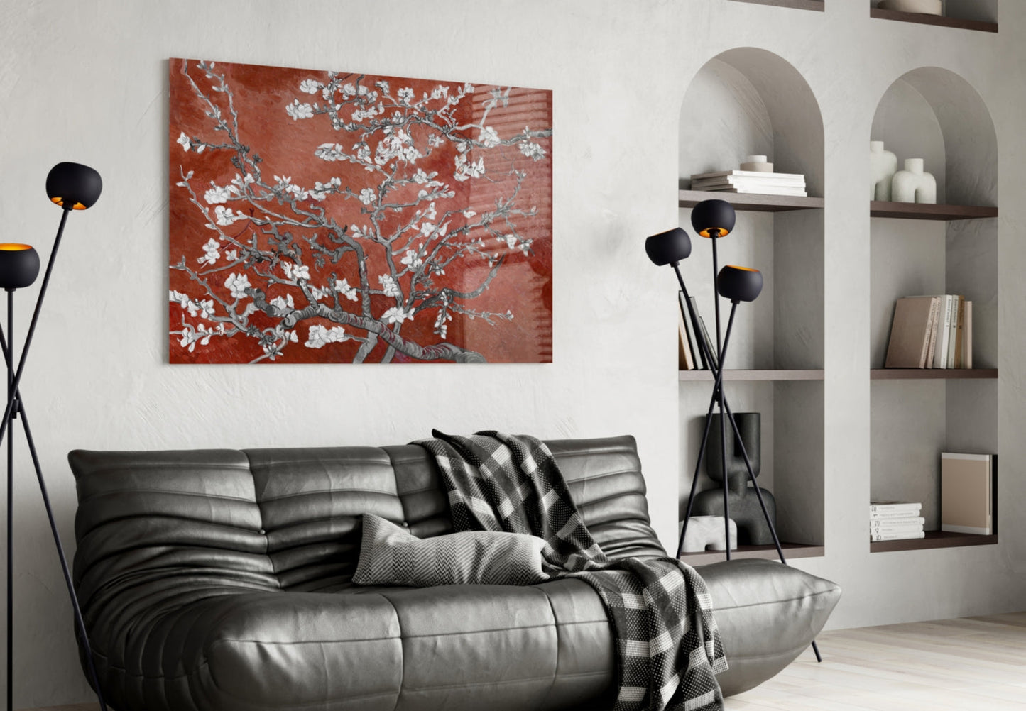 Van Gogh Almond Blossom Rust Glass Wall Art