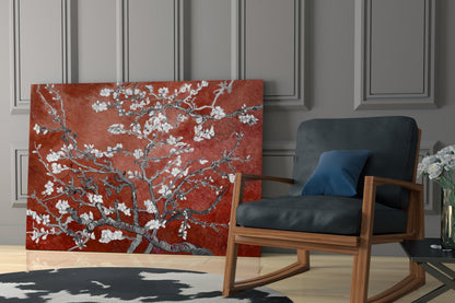 Van Gogh Almond Blossom Rust Glass Wall Art