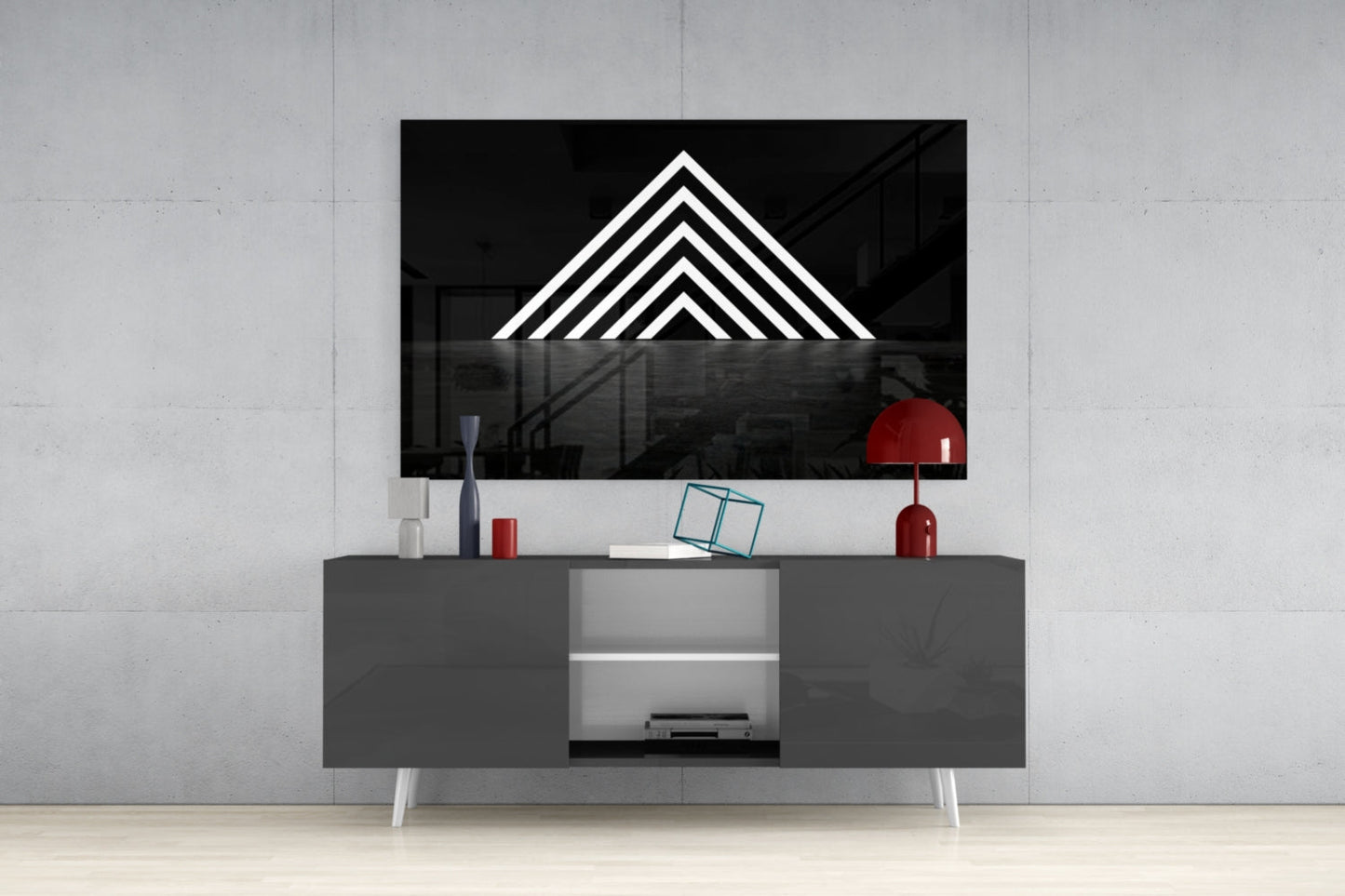 Glowing Chevron Pyramid Glass Wall Art