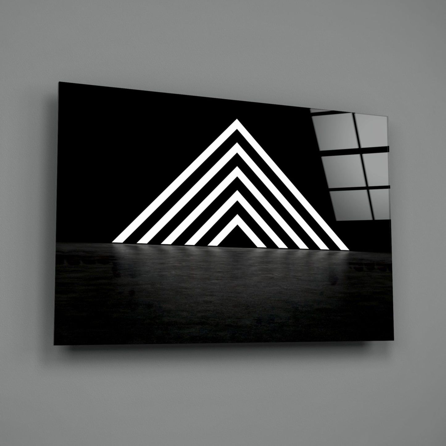 Glowing Chevron Pyramid Glass Wall Art