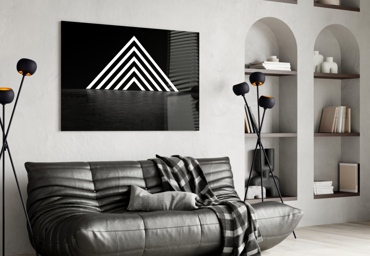 Glowing Chevron Pyramid Glass Wall Art