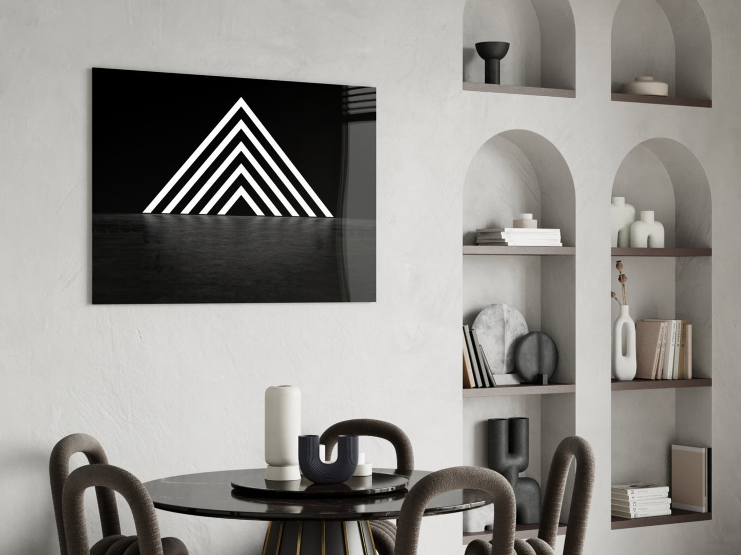 Glowing Chevron Pyramid Glass Wall Art