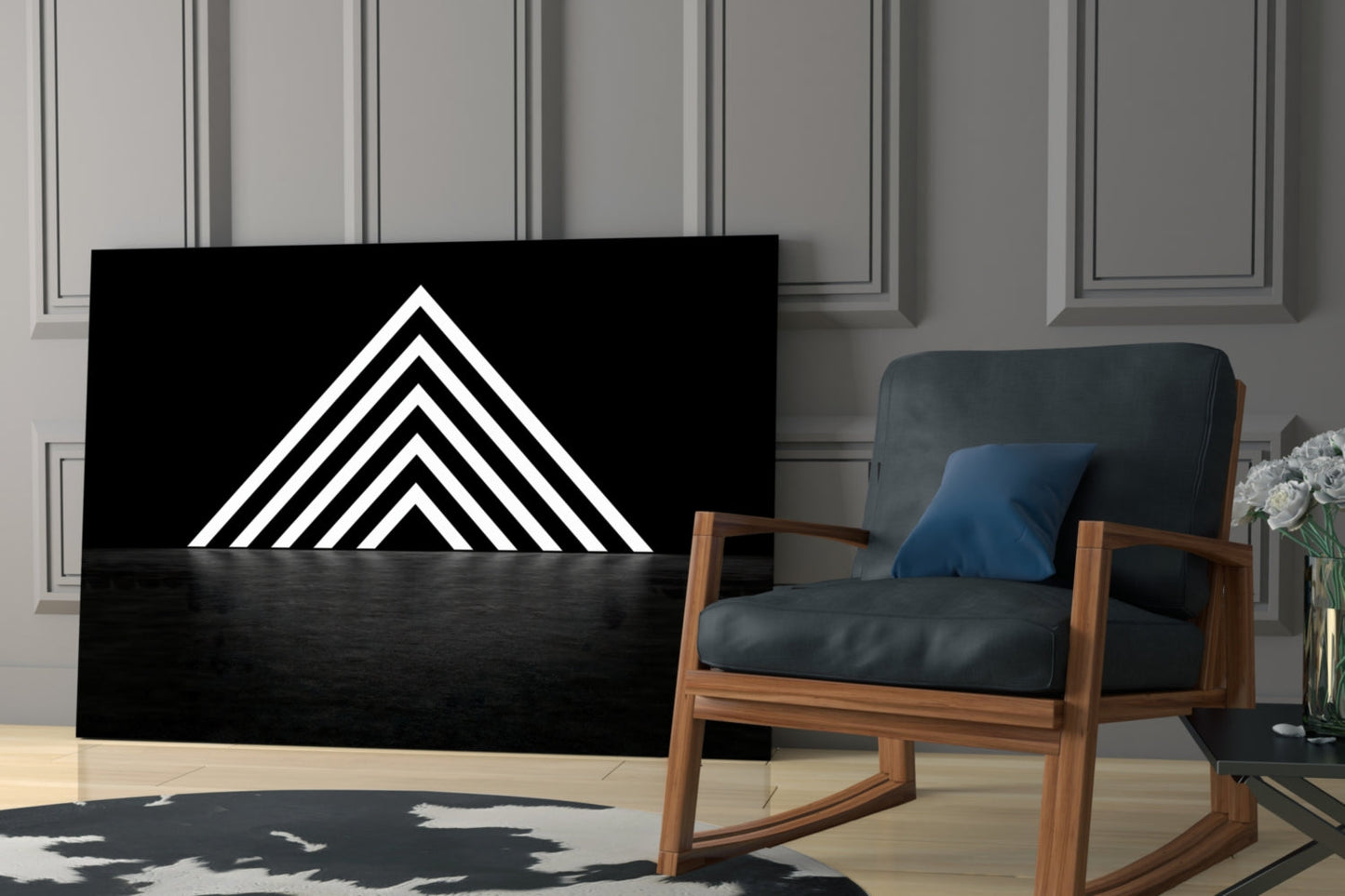 Glowing Chevron Pyramid Glass Wall Art