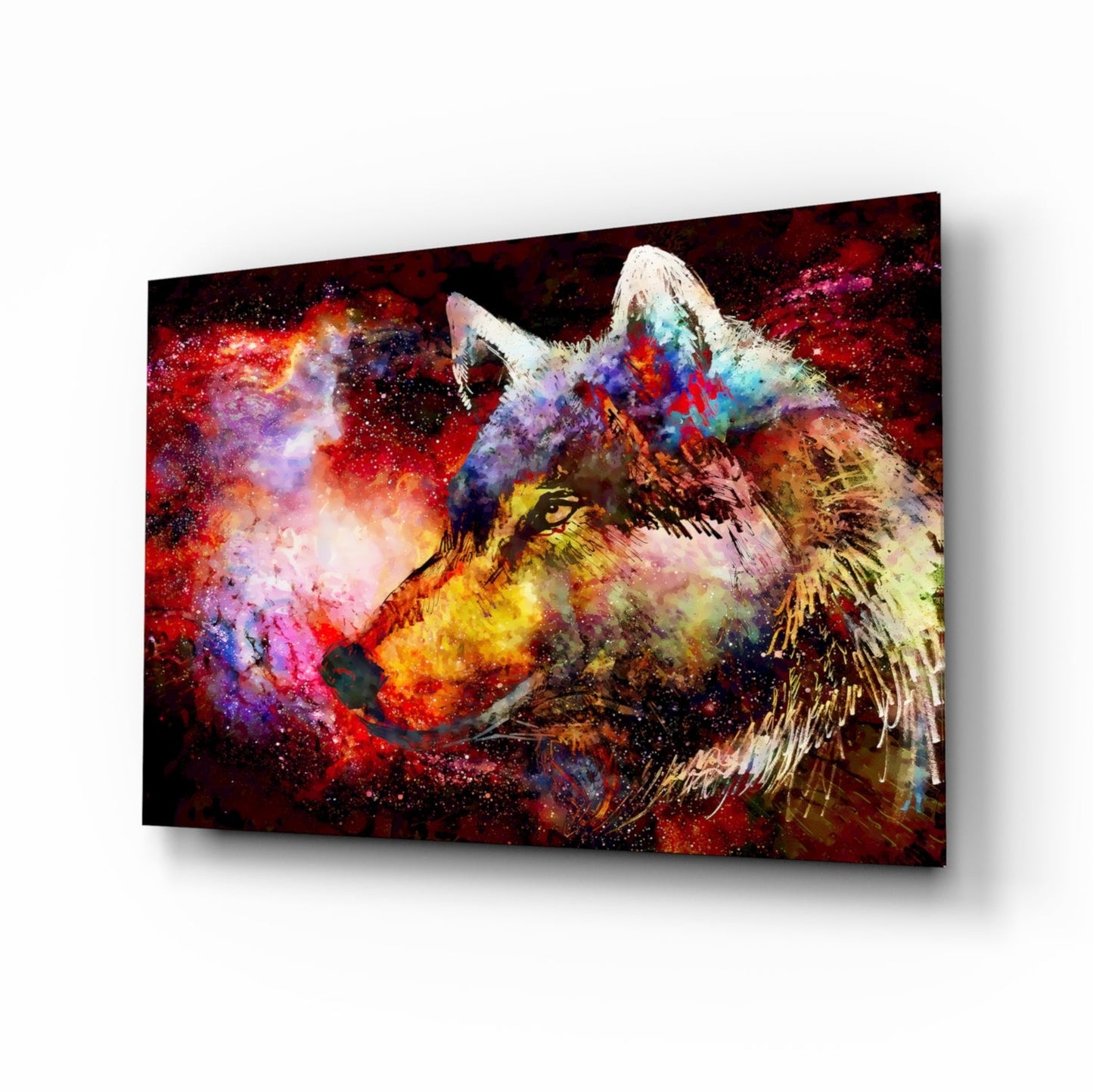 Colorful Wolf Glass Wall Art Cosmic Print