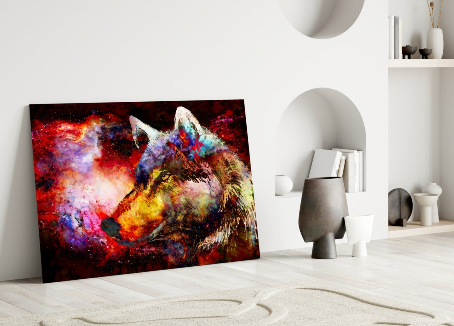 Colorful Wolf Glass Wall Art Cosmic Print