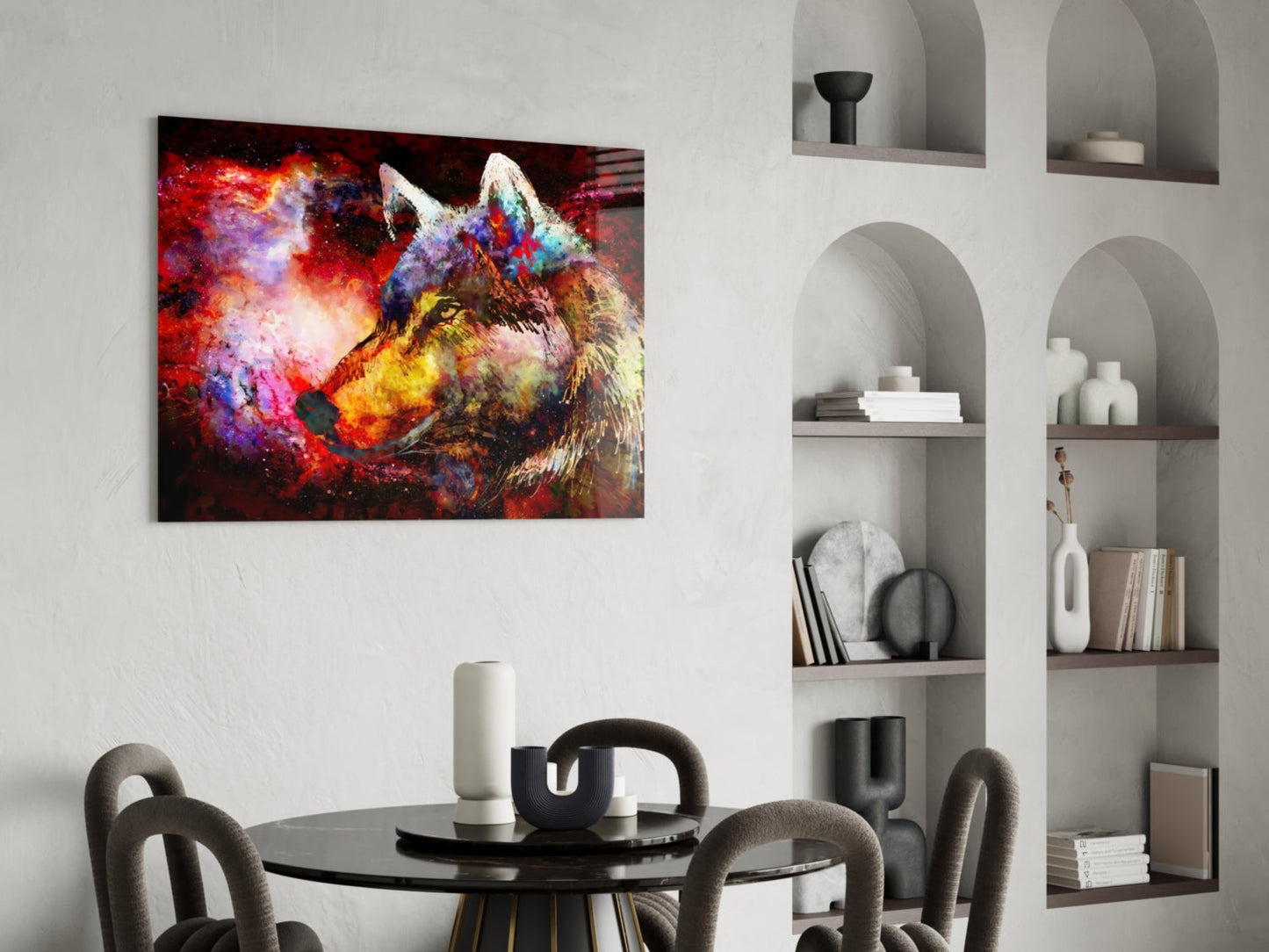 Colorful Wolf Glass Wall Art Cosmic Print