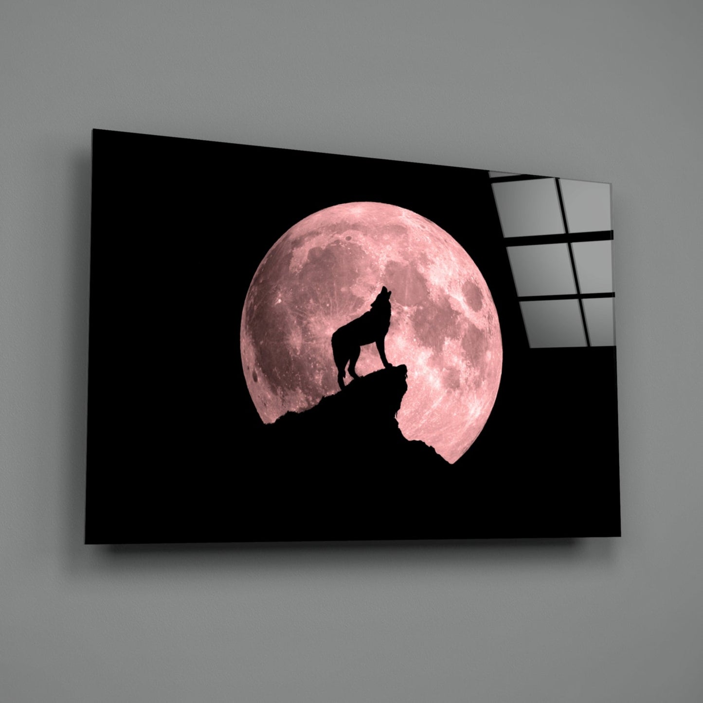 Wolf and Full Moon Glass Wall Art