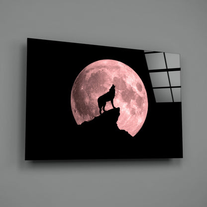 Wolf and Full Moon Glass Wall Art