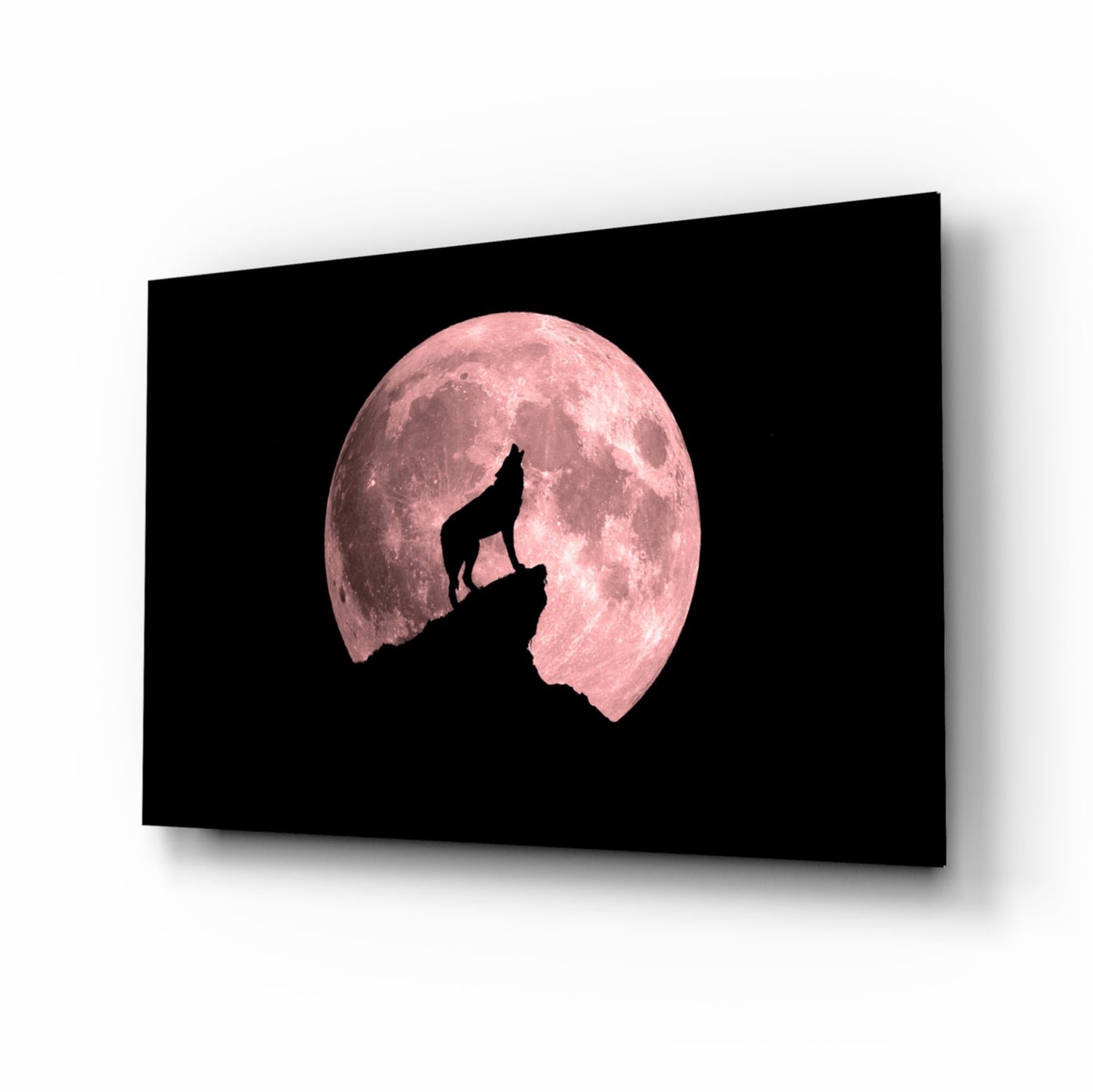 Wolf and Full Moon Glass Wall Art