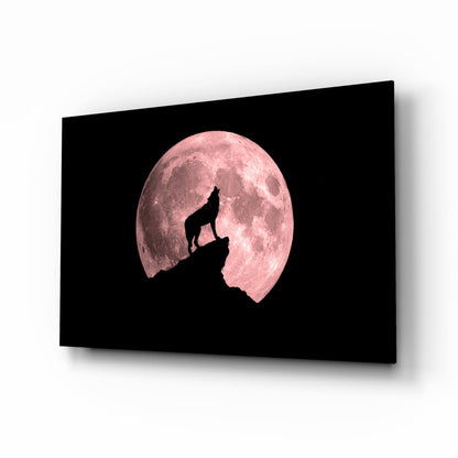 Wolf and Full Moon Glass Wall Art