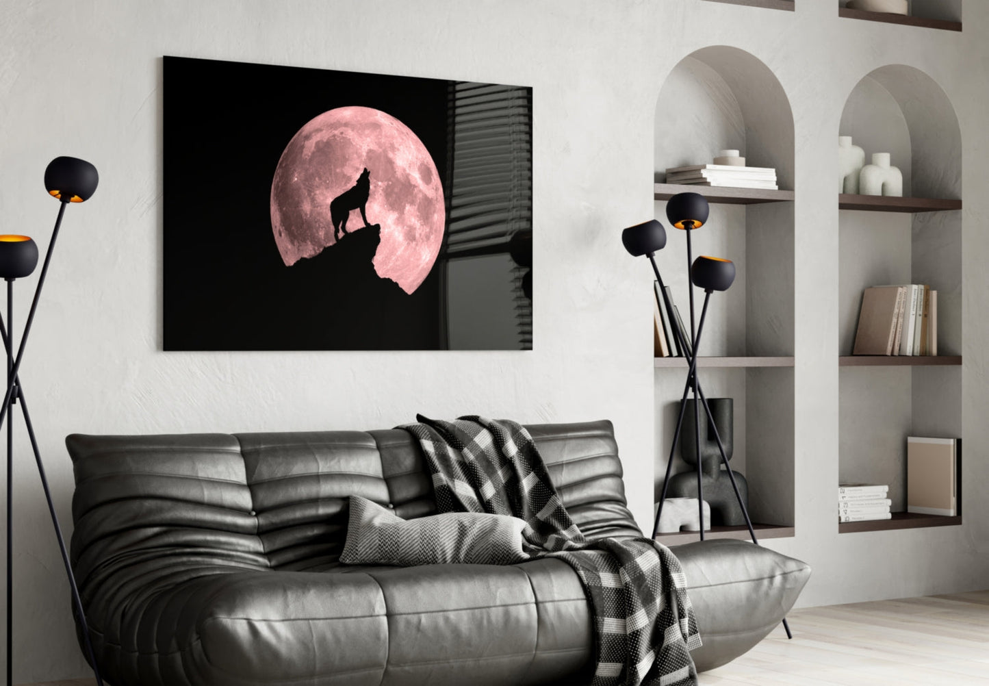 Wolf and Full Moon Glass Wall Art