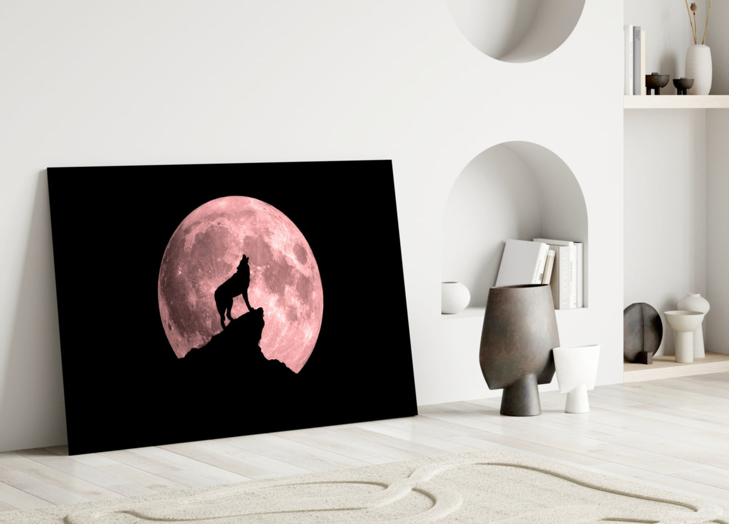 Wolf and Full Moon Glass Wall Art