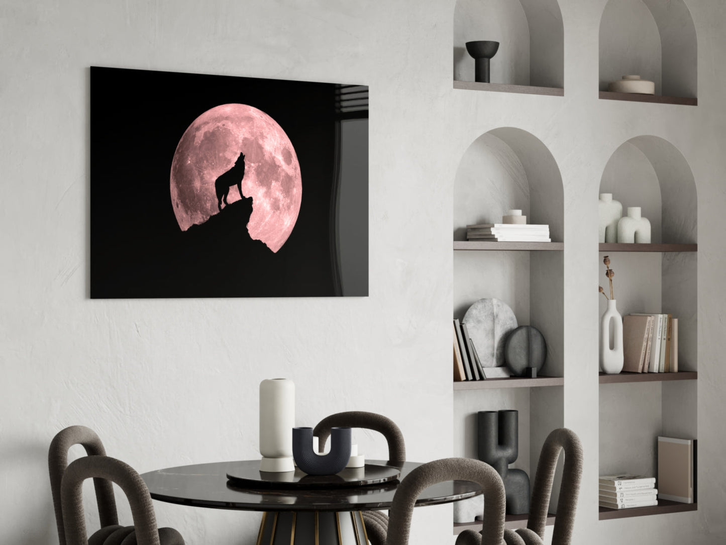 Wolf and Full Moon Glass Wall Art