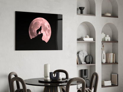Wolf and Full Moon Glass Wall Art