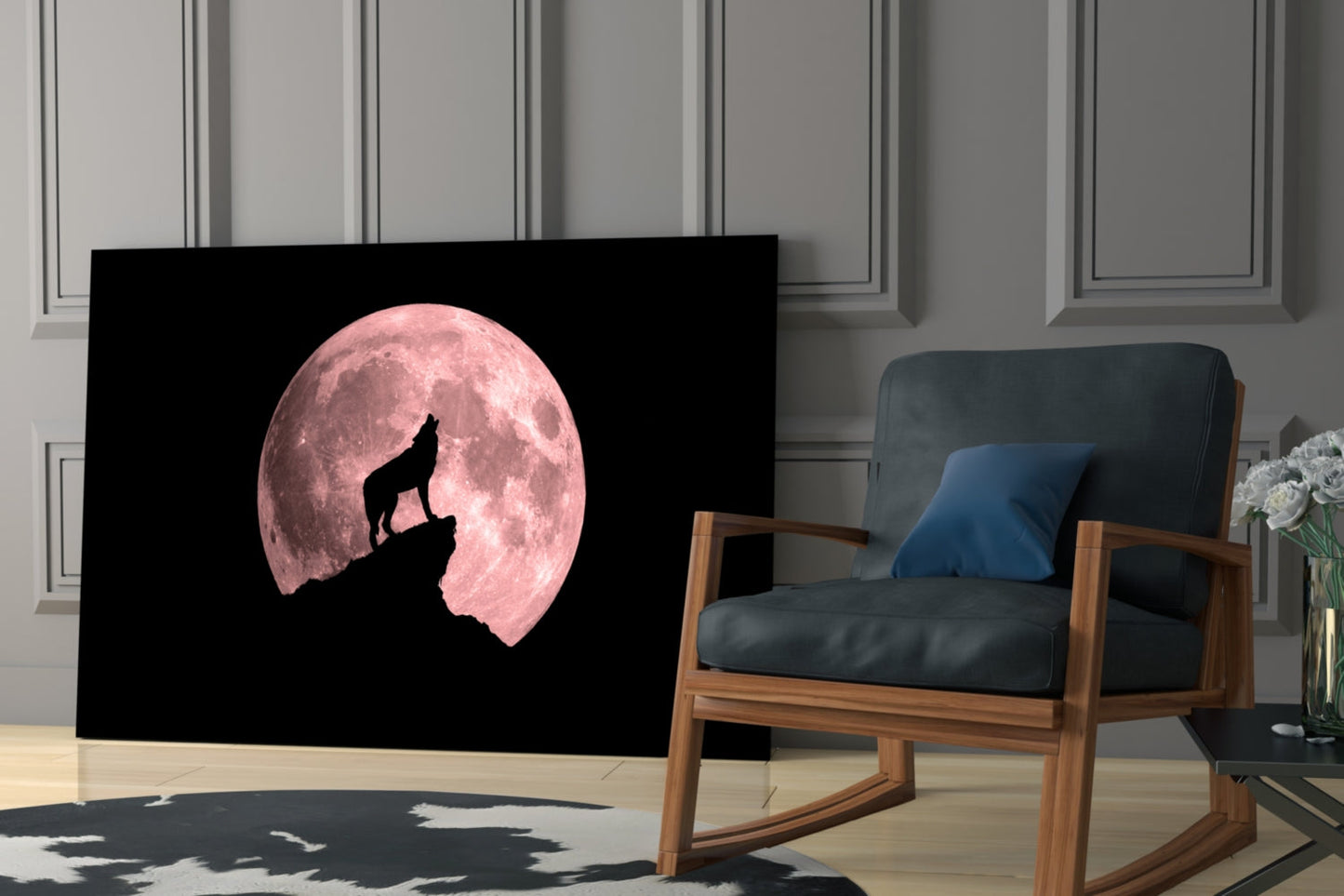Wolf and Full Moon Glass Wall Art
