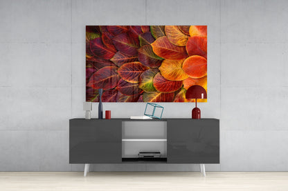 Orange Autumn Leaves Glass Wall Art