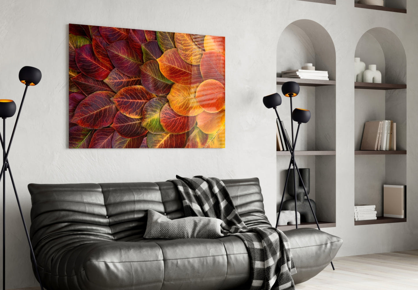 Orange Autumn Leaves Glass Wall Art