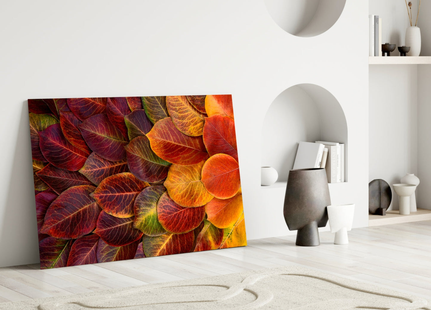 Orange Autumn Leaves Glass Wall Art