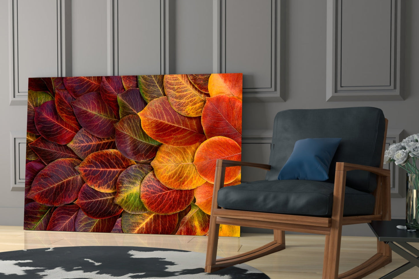 Orange Autumn Leaves Glass Wall Art