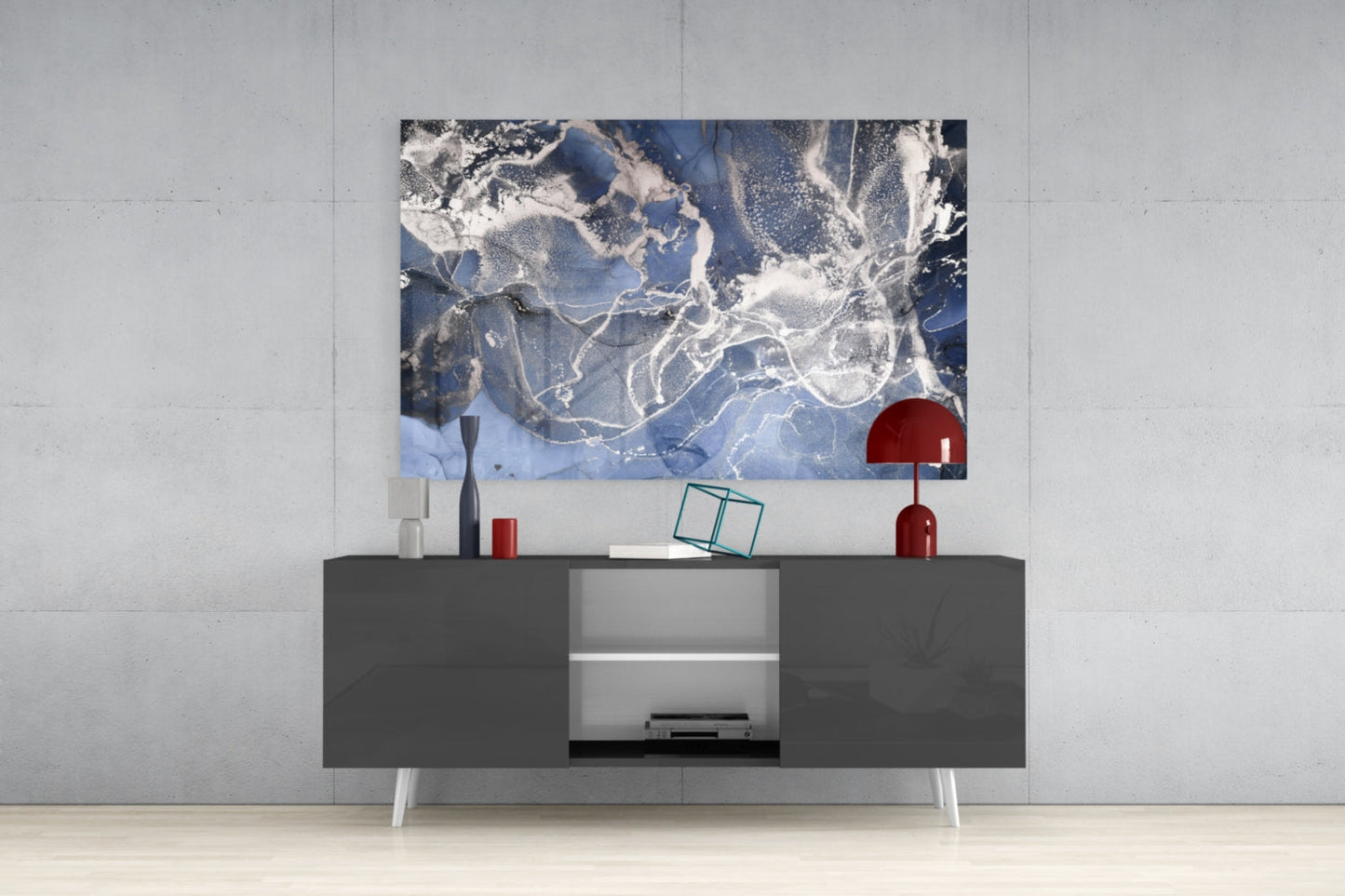 Sapphire Marble Alcohol Ink Glass Wall Art