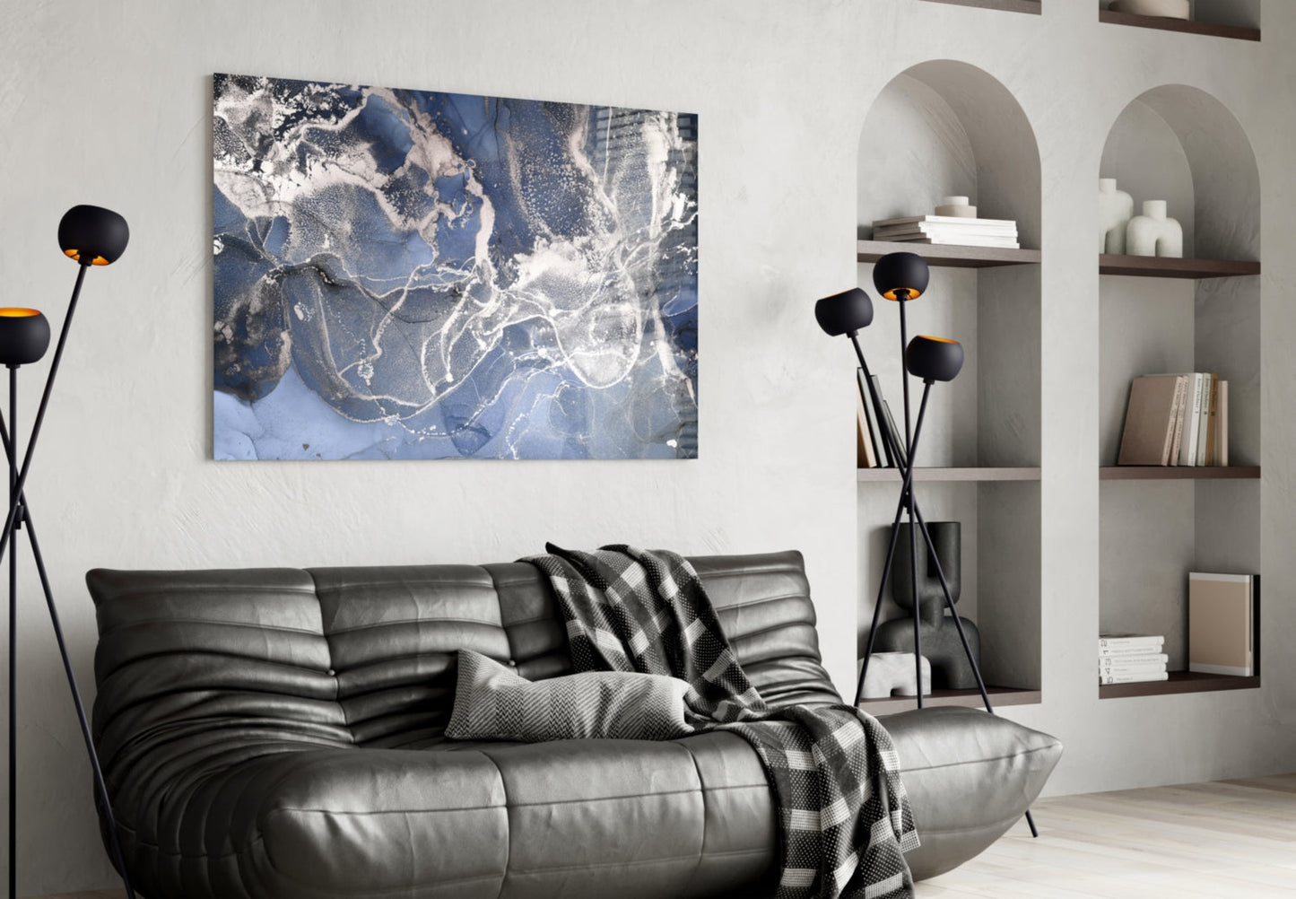 Sapphire Marble Alcohol Ink Glass Wall Art