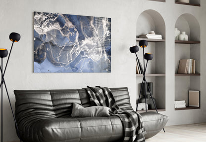 Sapphire Marble Alcohol Ink Glass Wall Art
